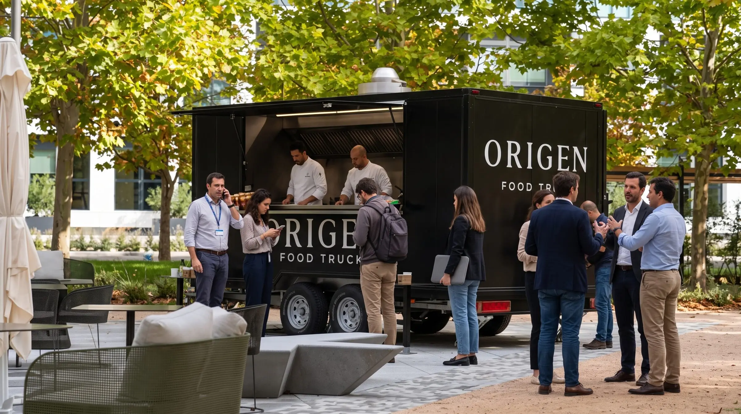 Grupo de compañeros pidiendo en el food truck
